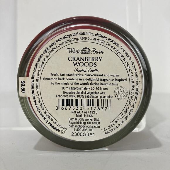 UNBURNED Bath & Body Works White Barn Cranberry Woods Single Wick Candle 4 Oz - Picture 5 of 5